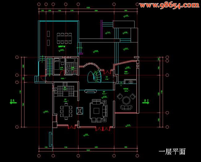 首层193平方米3层E型高档别墅方案平立剖图一楼平面图