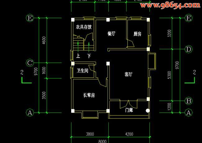 两层77平米农村住宅方案一楼平面图