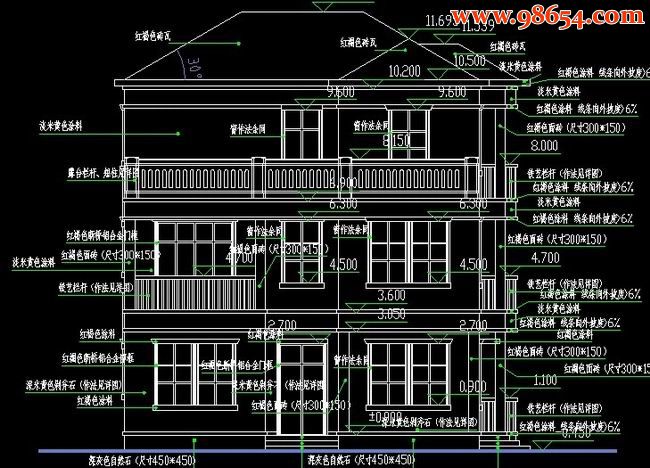 新农村三层别墅CAD图 正立面图