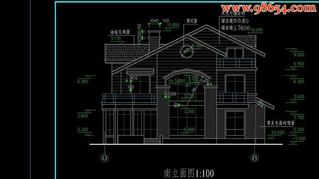 两层335平米独立别墅设计施工图正立面图