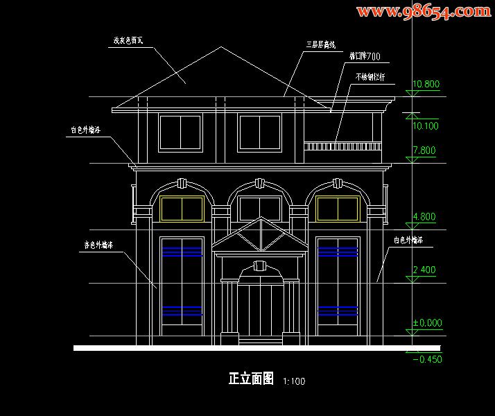 首层80平米3层别墅设计方案正立面图