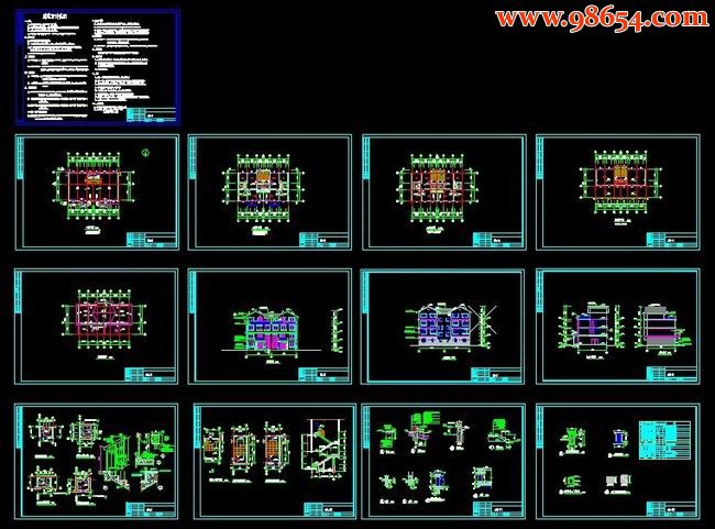 三层双拼别墅设计CAD图纸全套预览图
