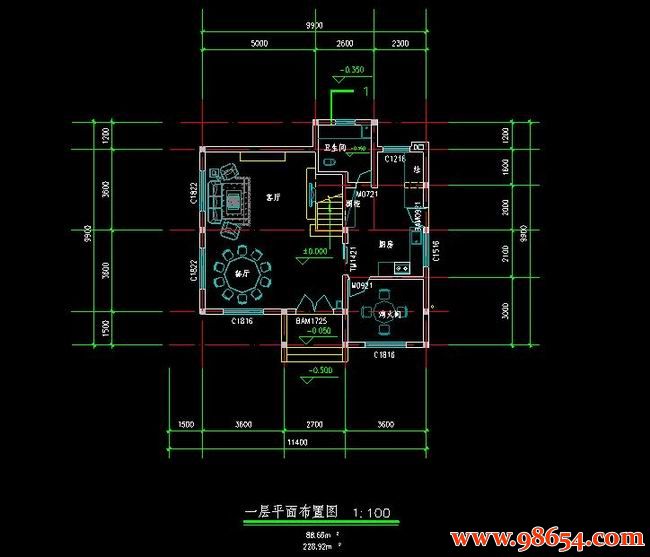 首层面积112平方米3层别墅设计施工图一楼平面图