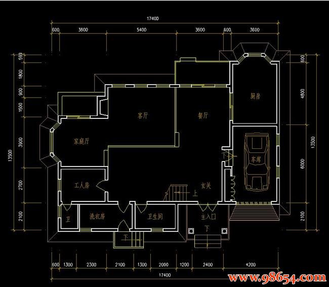 首层面积234平方米2层E型别墅设计方案一楼平面图