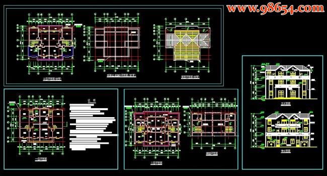 某地三层双拼别墅设计CAD图 全套预览图