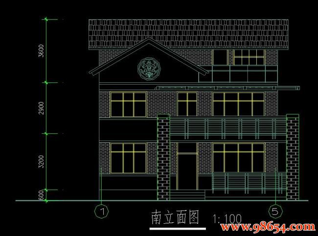 首层面积133平方米3层别墅设计施工图正立面图