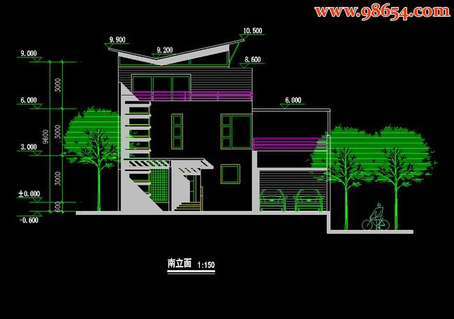 三层276平米C型别墅施工图正立面图