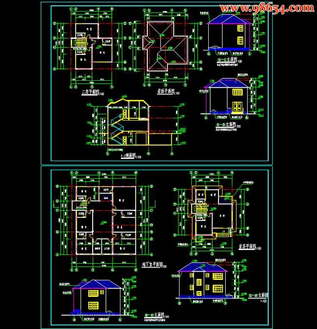 首层98平米2层别墅C型施工图全套预览图