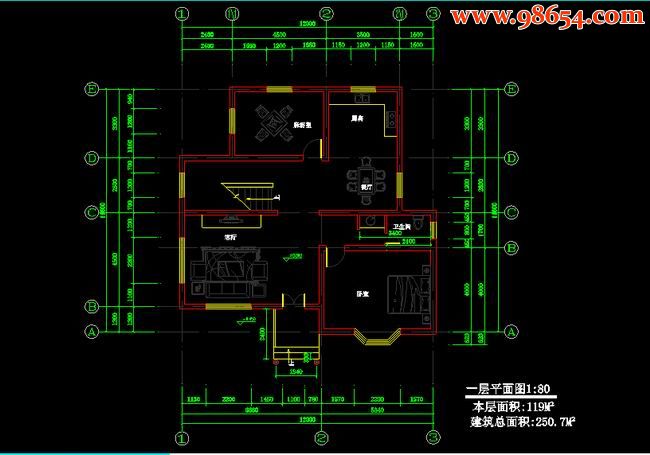 两层3室3厅3卫农村规划住宅全套图一楼平面图