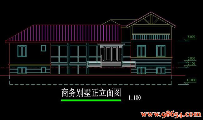 首层面积223平方米2层商务别墅施工图正立面图