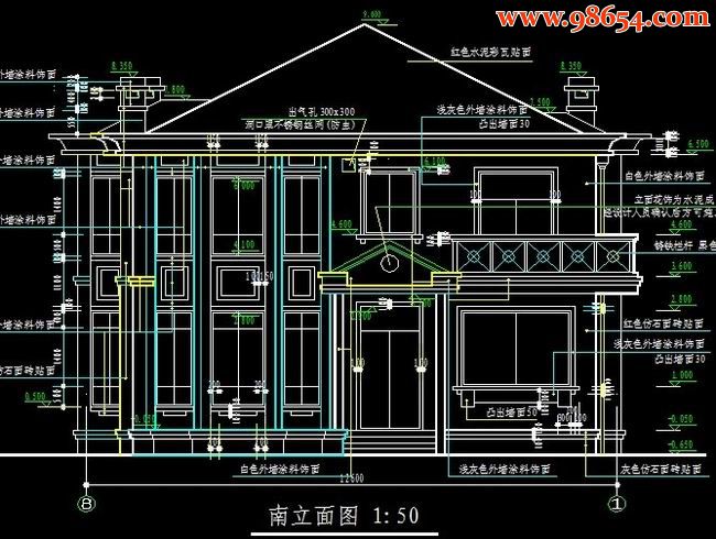 单幢两层别墅建施图正立面图