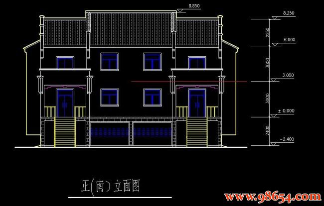 首层面积198平方米2层带地下室双拼别墅设计方案正立面图