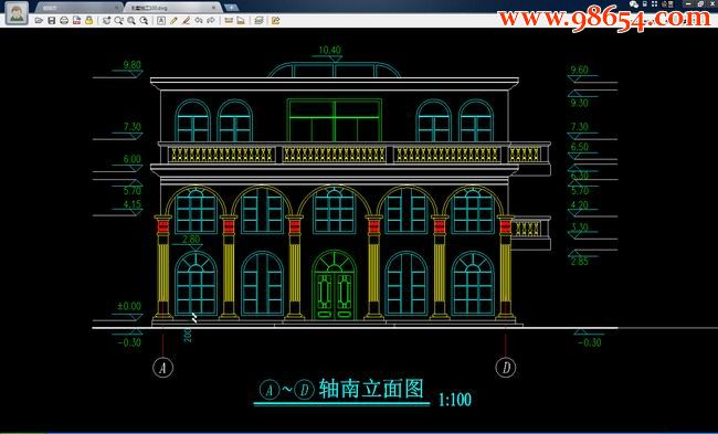 三层6室4厅5卫高级现代别墅施工图正立面图