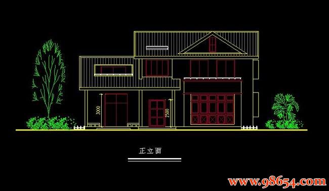 首层面积176平方米2层别墅建筑设计施工图正立面图