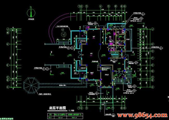 首层面积234平方米3层别墅设计施工图一楼平面图