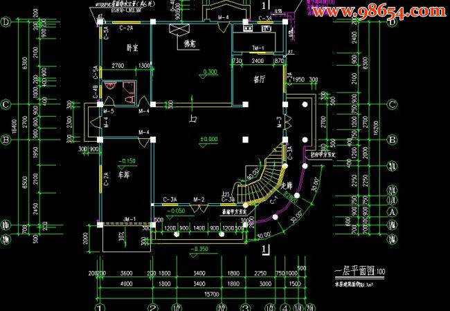 首层面积257平方米四层豪华别墅设计图一楼平面图