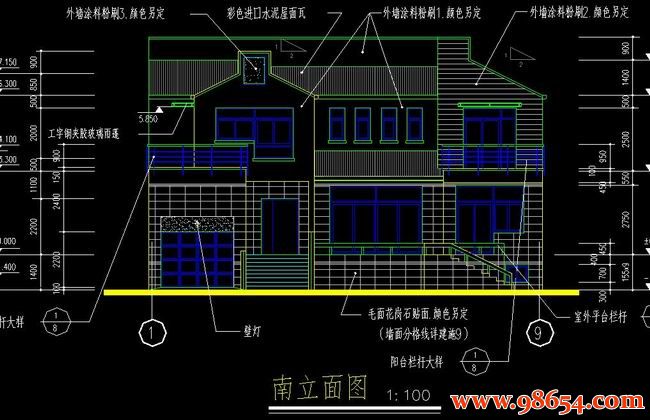 首层面积238平方米2层别墅设计施工图正立面图