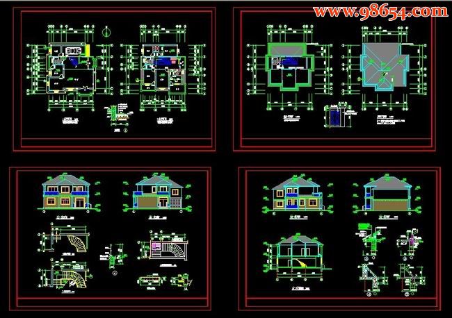农村二层小别墅设计CAD图全套预览图