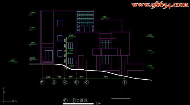 三层度假区别墅建筑方案正立面图