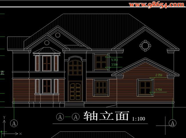 两层384平米别墅建筑施工图（上）正立面图