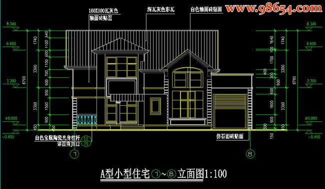 首层234平方米2层A型别墅设计图纸正立面图