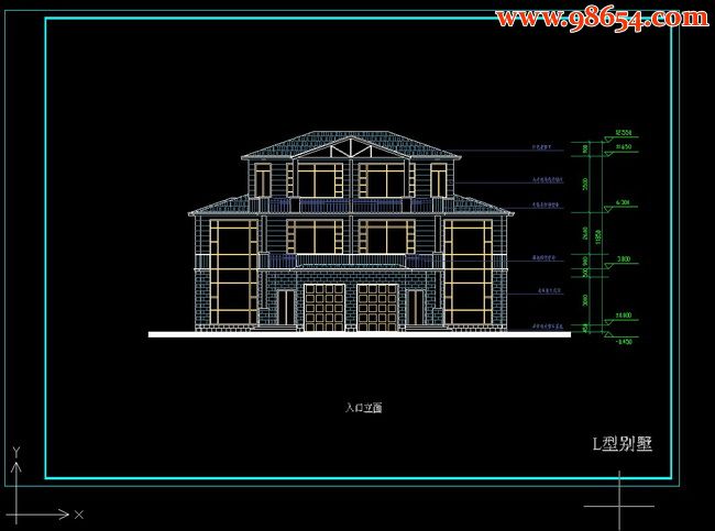 三层289平米别墅设计施工图L正立面图