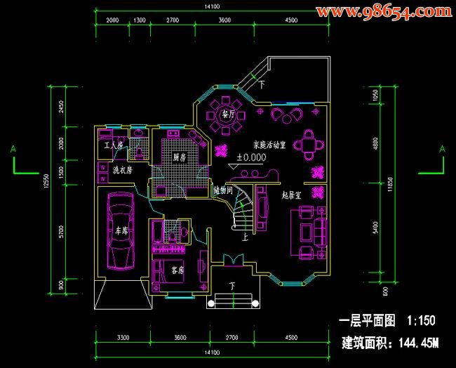 首层面积166平方米两层小别墅一楼平面图