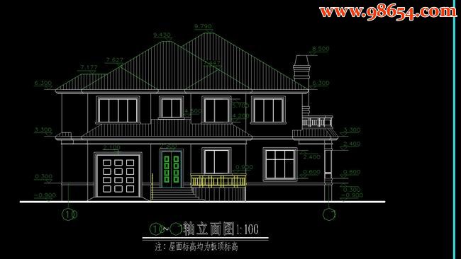 两层哈尔滨某别墅区施工图正立面图