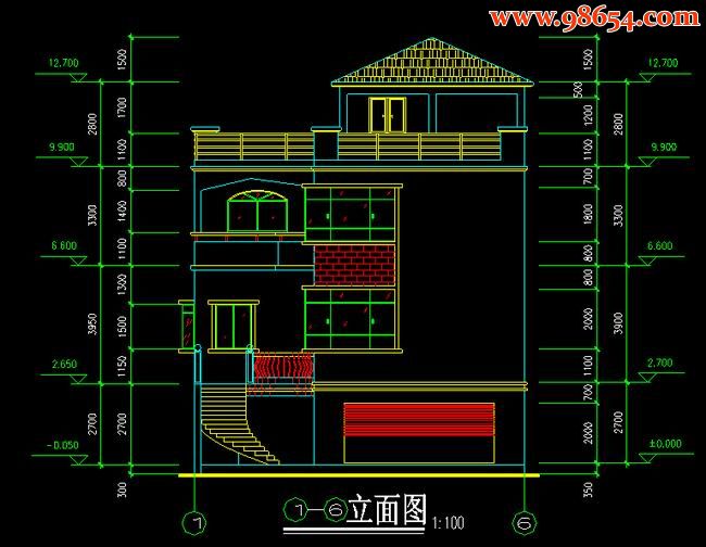 首层面积291平方米3层农村独立别墅设计方案正立面图