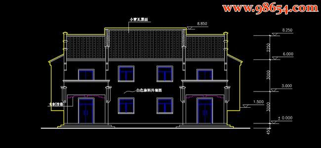 两层4室2厅2卫带地下室农村住宅设计图正立面图