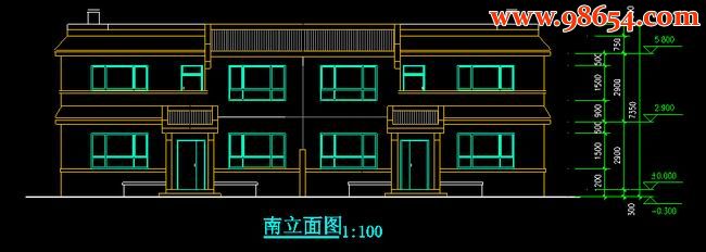 两层4室2厅2卫双拼农村住宅设计方案正立面图