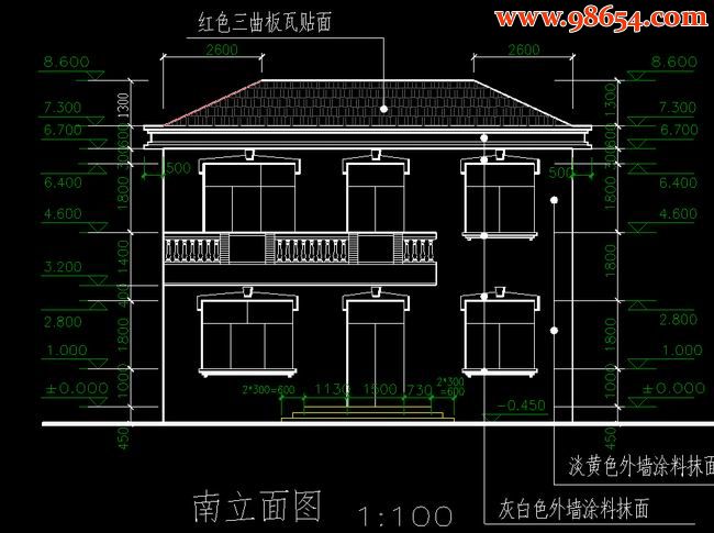 首层113平方米2层小别墅全套建筑图正立面图