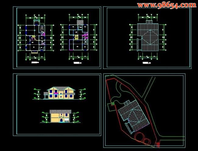 二层木结构别墅建施图全套预览图