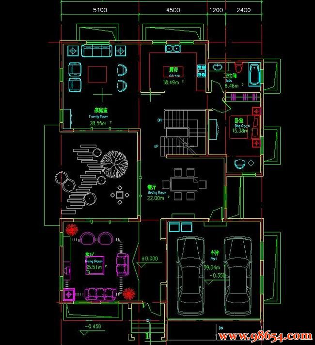 首层面积241平方米2层C2型别墅建筑施工图一楼平面图