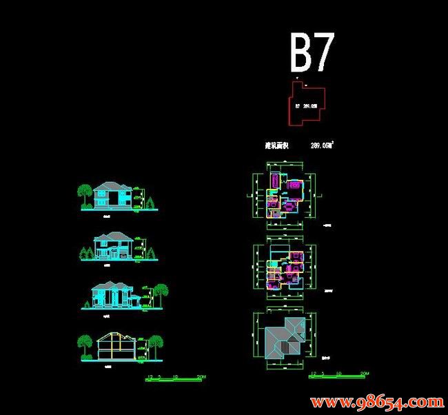 首层面积200平方米2层B7型别墅施工图全套预览图