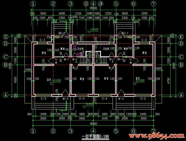 首层面积165平方米2层双拼别墅施工图一楼平面图