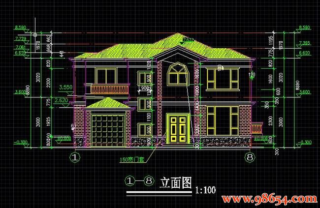 首层面积186平方米2层别墅建筑设计施工图正立面图