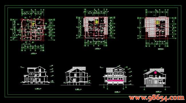 首层面积221平方米三层小别墅建筑施工图全套预览图