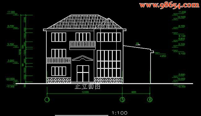 首层177平方米2层小型别墅图纸正立面图