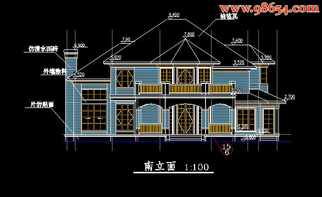 两层4室3厅3卫农村自建住宅施工图正立面图