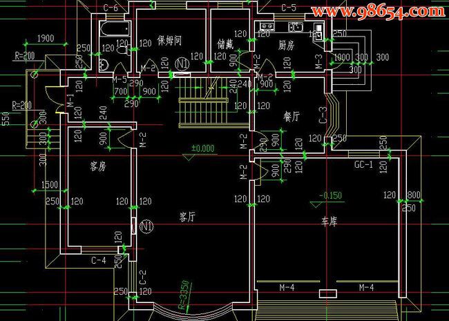 国家康居示范工程二层别墅住宅施工图一楼平面图