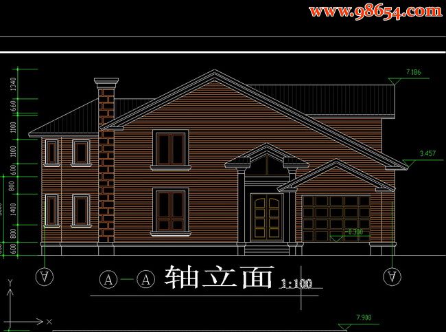 两层387平米别墅建筑施工图（下）正立面图