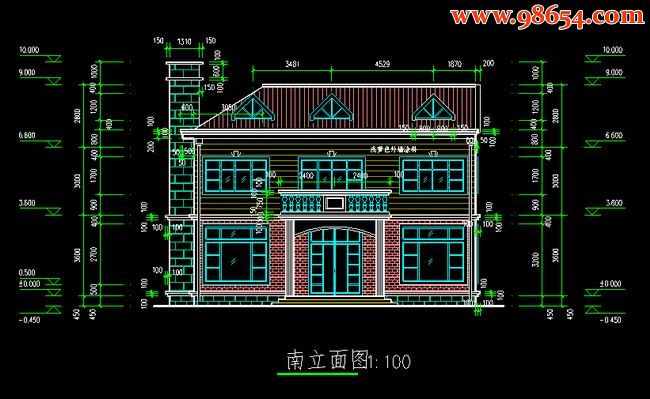 两层4室2厅2卫住宅施工图正立面图