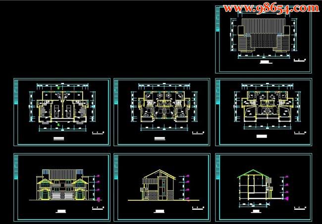 某地三层双拼别墅CAD图全套预览图
