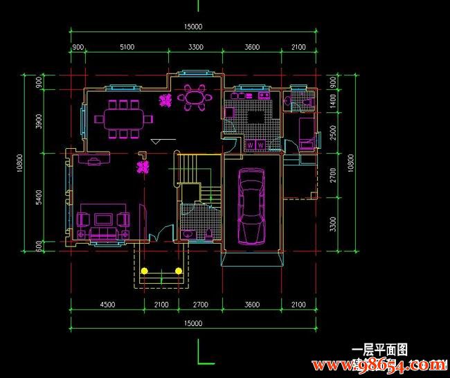 首层面积162平方米2层B5小别墅户型施工图正立面图