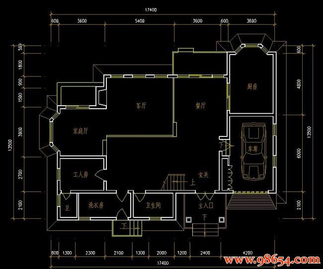 首层面积234平方米2层别墅E户型设计方案一楼平面图