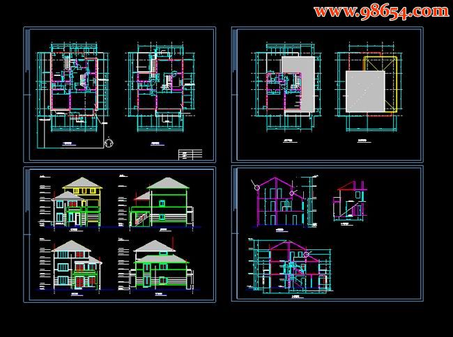 三层288平米别墅建筑施工图（右）全套预览图