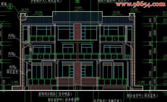 三层245平米苏州市某别墅施工图正立面图