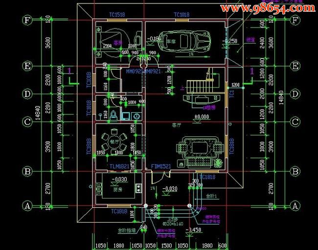 某地三层别墅设计建施图一楼平面图