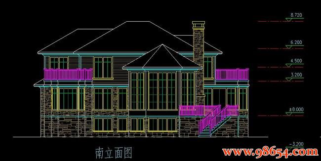 首层面积249平方米2层带地下室乡村别墅方案正立面图